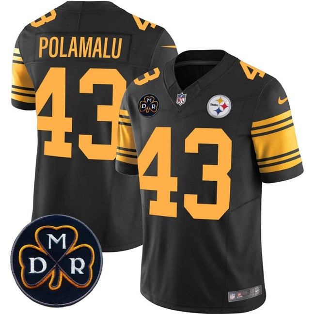 Mens Pittsburgh Steelers #43 Troy Polamalu Black FUSE DMR Patch Vapor Limited Stitched Jersey