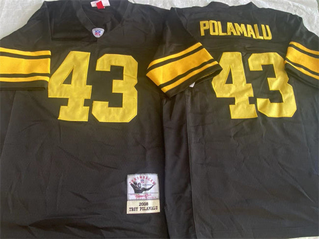 Mens Pittsburgh Steelers #43 Troy Polamalu Black Color Rush Stitched Football Jersey