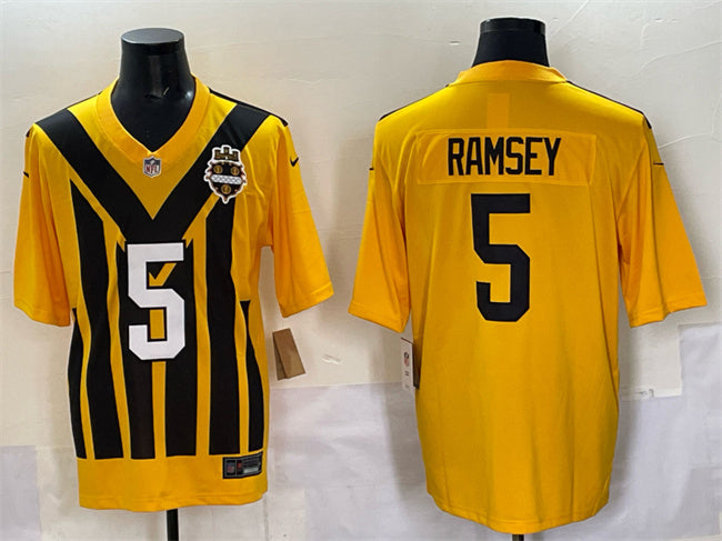 Mens Pittsburgh Steelers #5 Jalen Ramsey Gold 1933 Throwback Alternate Stitched Football Jersey
