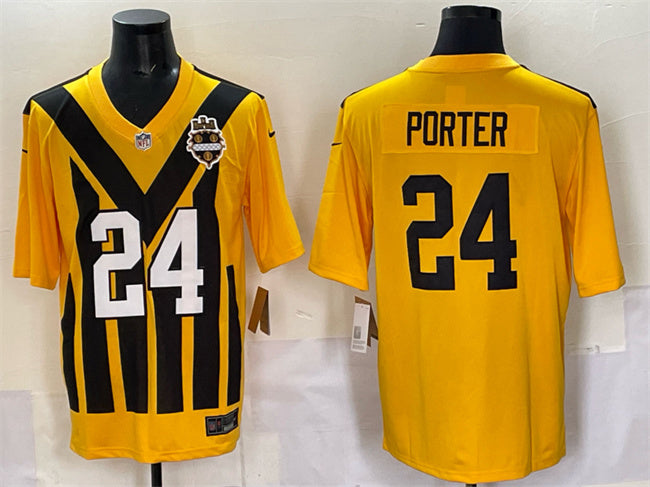 Mens Pittsburgh Steelers #24 Joey Porter Jr Gold 1933 Throwback Alternate Stitched Football Jersey