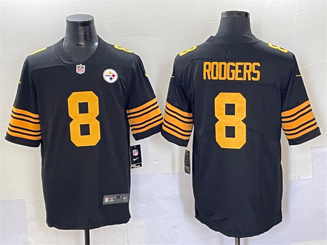 Mens Pittsburgh Steelers #8 Aaron Rodgers Black 2025 Color Rush Vapor Limited Stitched Football Jersey