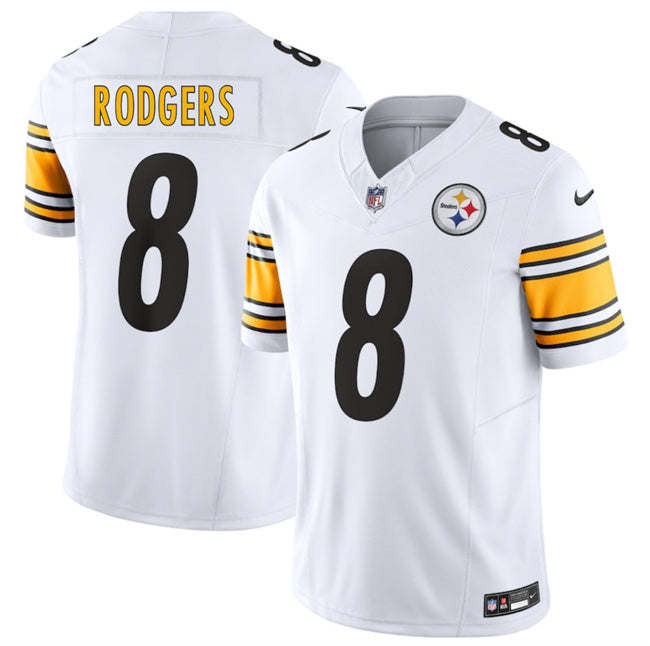 Mens Pittsburgh Steelers #8 Aaron Rodgers White 2025 FUSE Vapor Limited Stitched Football Jersey