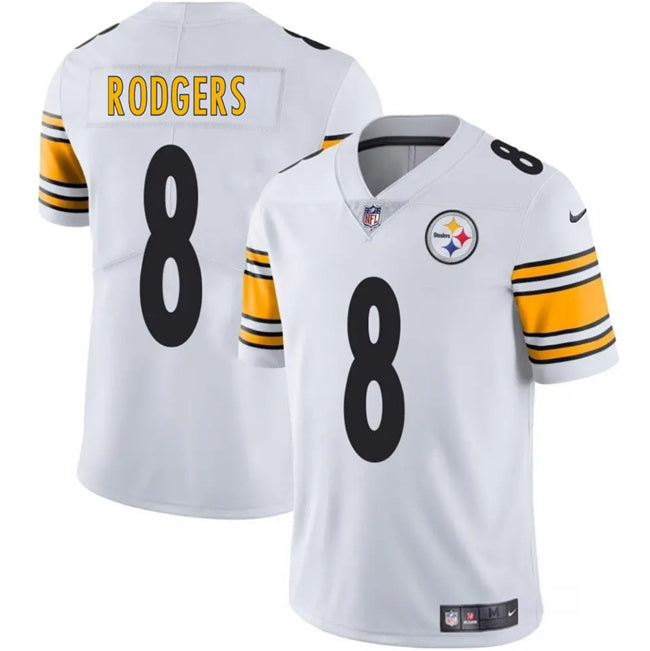 Mens Pittsburgh Steelers #8 Aaron Rodgers White 2025 Vapor Limited Stitched Football Jersey