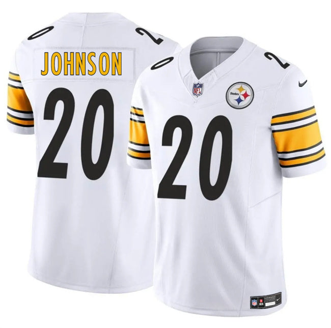 Mens Pittsburgh Steelers #20 Kaleb Johnson White 2025 Draft FUSE Vapor Limited Stitched Football Jersey