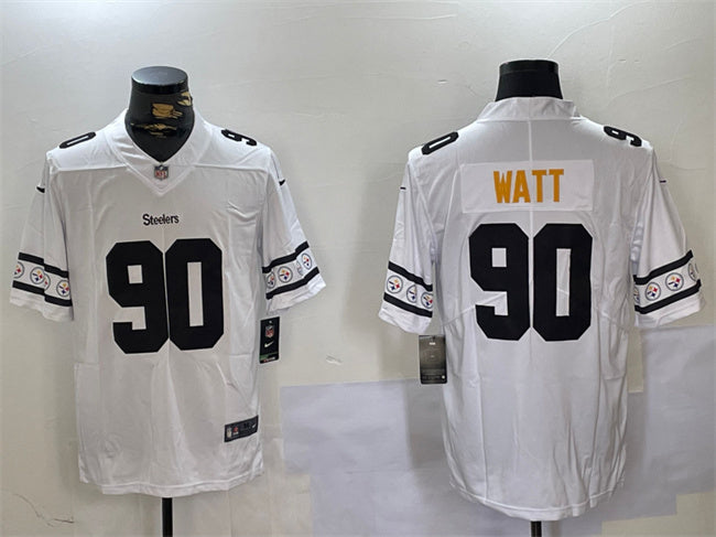 Mens Pittsburgh Steelers #90 TJ Watt White 2019 Team Logo Cool Edition Stitched Jersey