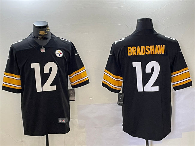 Mens Pittsburgh Steelers #12 Terry Bradshaw Black Vapor Untouchable Limited Stitched Football Jersey