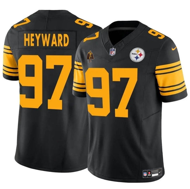 Mens Pittsburgh Steelers #97 Cameron Heyward Black 2024 FUSE With Walter Payton Patch Color Rush Limited Stitched Jersey