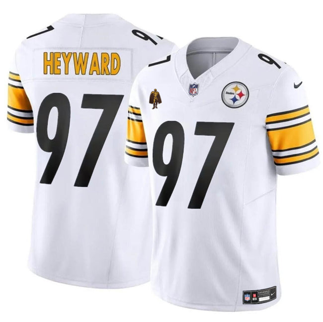 Mens Pittsburgh Steelers #97 Cameron Heyward White 2024 FUSE With Walter Payton Patch Vapor Untouchable Limited Stitched Jersey