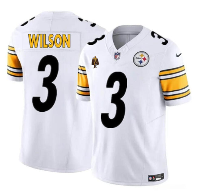 Mens Pittsburgh Steelers #3 Russell Wilson White 2024 FUSE With Walter Payton Patch Vapor Untouchable Limited Stitched Jersey