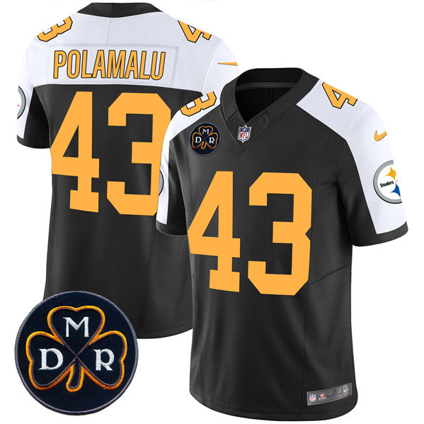 Mens Pittsburgh Steelers #43 Troy Polamalu Black FUSE DMR Patch Untouchable Limited Stitched Football Jersey