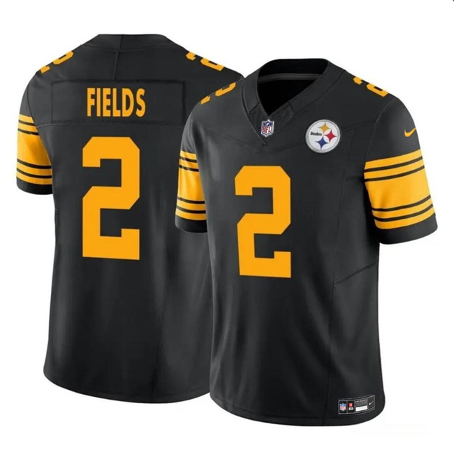 Mens Pittsburgh Steelers #2 Justin Fields Black 2024 FUSE Color Rush Limited Stitched Jersey