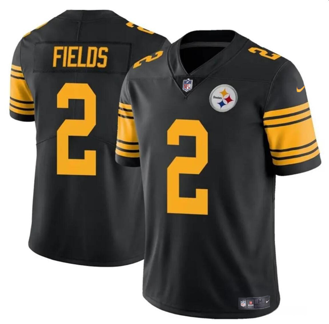 Mens Pittsburgh Steelers #2 Justin Fields Black Color Rush Vapor Limited Stitched Jersey