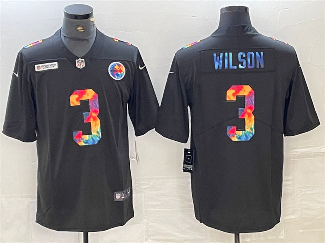 Mens Pittsburgh Steelers #3 Russell Wilson Black Crucial Catch Limited Stitched Jersey