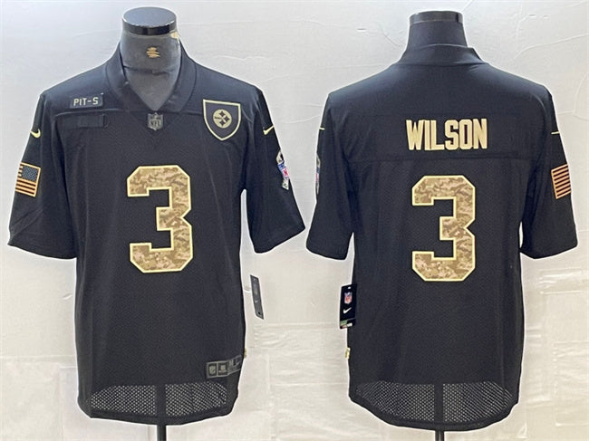 Mens Pittsburgh Steelers #3 Russell Wilson Camo Black Salute To Service Limited Stitched Jersey