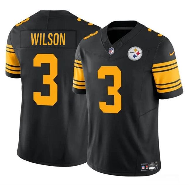 Mens Pittsburgh Steelers #3 Russell Wilson Black 2024 FUSEColor Rush Limited Stitched Jersey