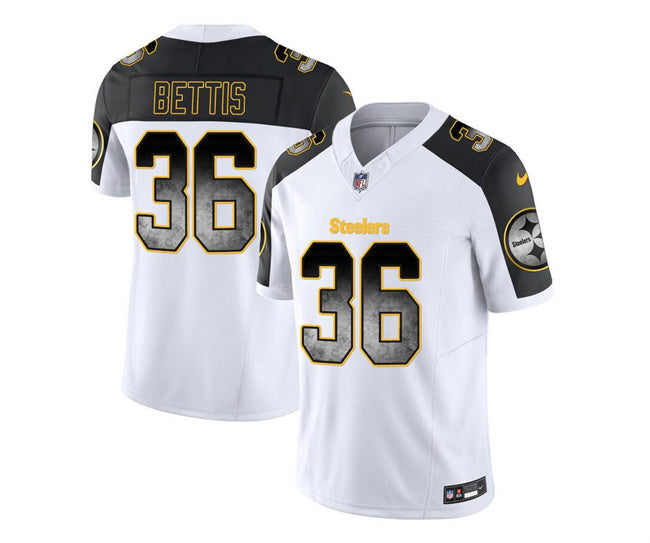 Mens Pittsburgh Steelers #36 Jerome Bettis White/Black 2023 FUSE Smoke Vapor Untouchable Limited Stitched Jersey