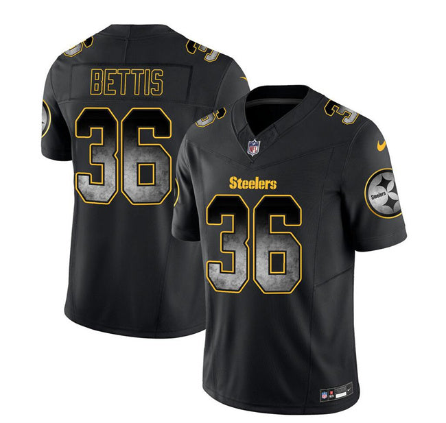 Mens Pittsburgh Steelers #36 Jerome Bettis Black 2023 FUSE Smoke Vapor Untouchable Limited Stitched Jersey