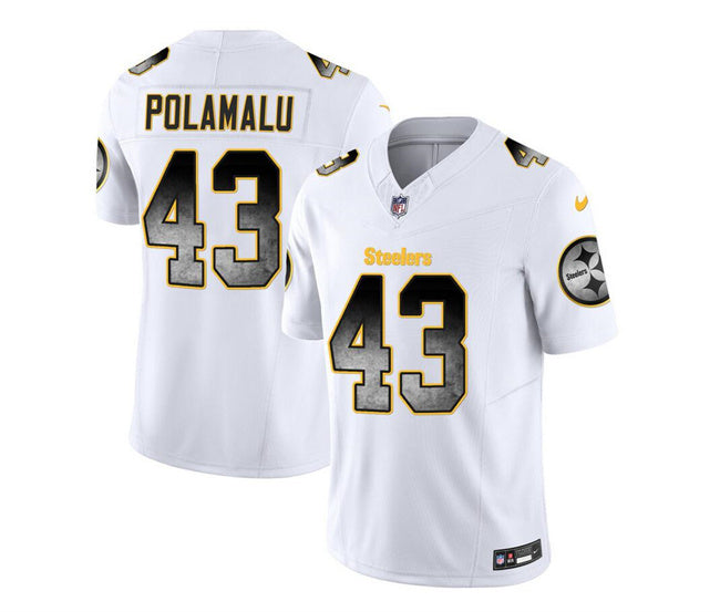 Mens Pittsburgh Steelers #43 Troy Polamalu White 2023 FUSE Smoke Vapor Untouchable Limited Stitched Jersey