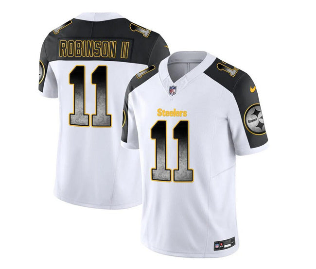 Mens Pittsburgh Steelers #11 Allen Robinson II White/Black 2023 FUSE Smoke Vapor Untouchable Limited Stitched Jersey