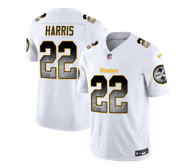 Mens Pittsburgh Steelers #22 Najee Harris White 2023 FUSE Smoke Vapor Untouchable Limited Stitched Jersey