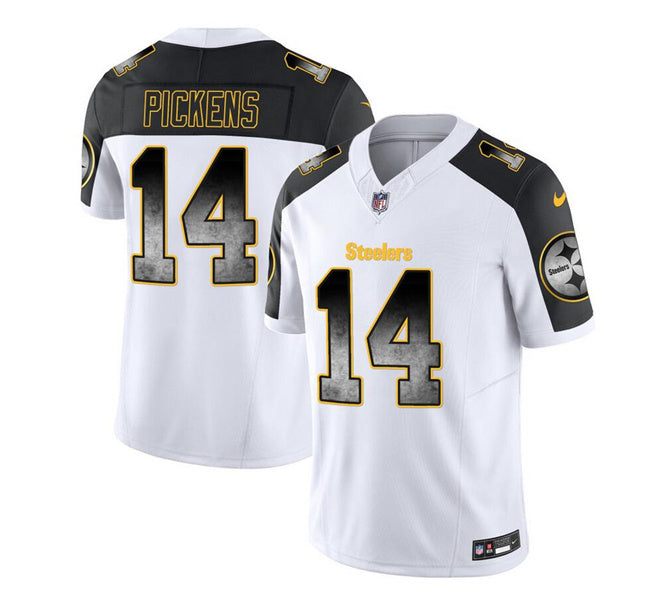 Mens Pittsburgh Steelers #14 George Pickens White/Black 2023 FUSE Smoke Vapor Untouchable Limited Stitched Jersey