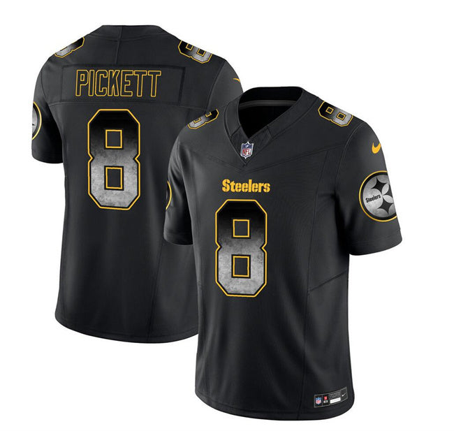 Mens Pittsburgh Steelers #8 Kenny Pickett Black 2023 FUSE Smoke Vapor Untouchable Limited Stitched Jersey