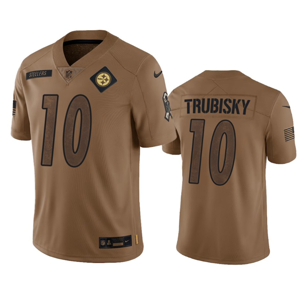 Mens Pittsburgh Steelers #10 Mitch Trubisky 2023 Brown Salute To Service Limited Jersey