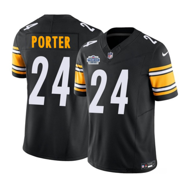 Mens Pittsburgh Steelers #24 Joey Porter Jr Black 2023 FUSE Vapor Untouchable Limited Stitched Jersey