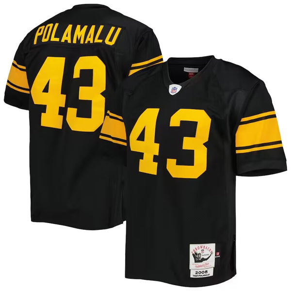 Mens Pittsburgh Steelers #43 Troy Polamalu Black 2008 Mitchell Ness Stitched Jersey