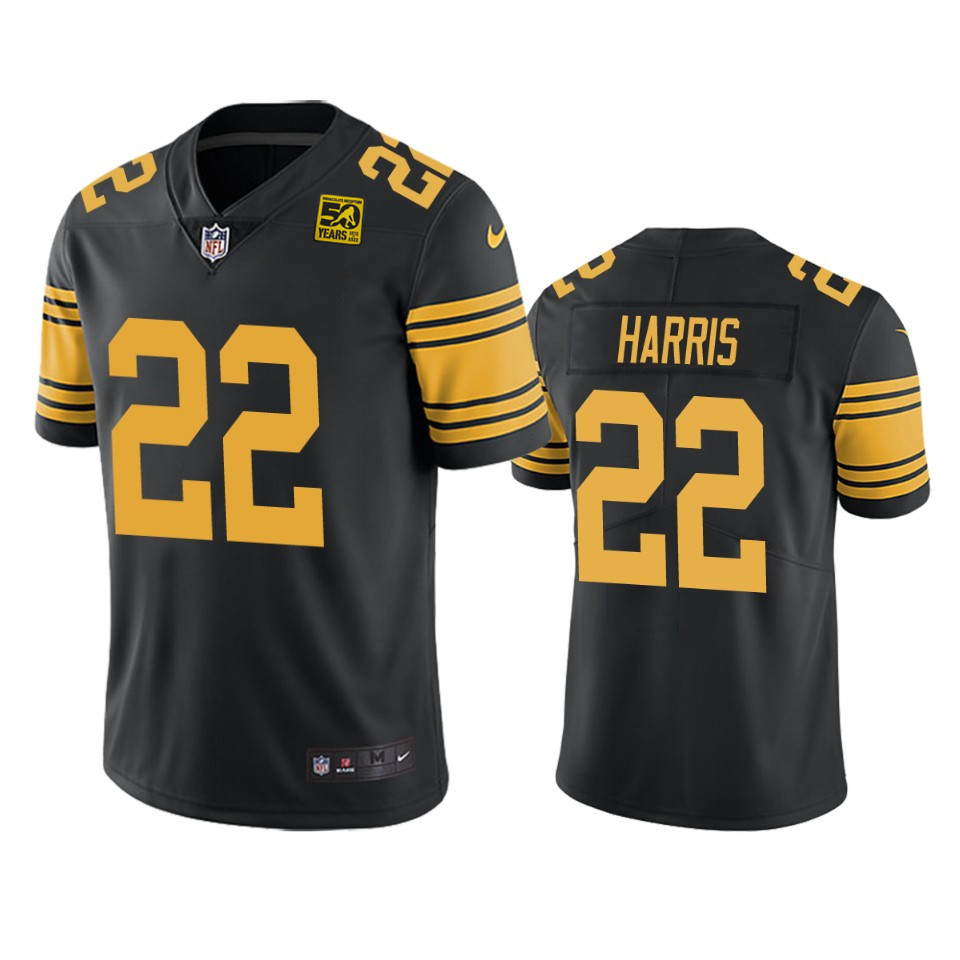 Mens Pittsburgh Steelers #22 Najee Harris Black 2023 50th Anniversary Color Rush Limited Jersey