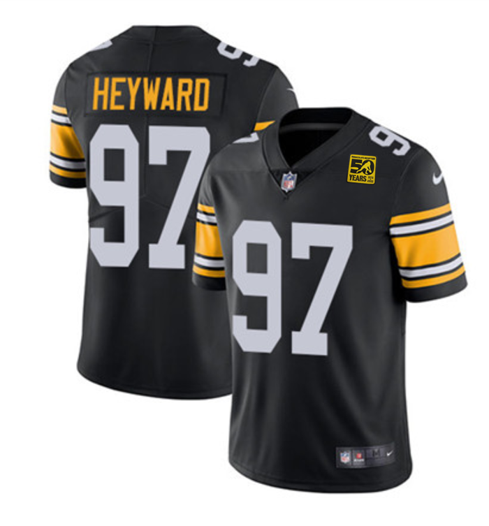 Mens Pittsburgh Steelers #97 Cameron Heyward Black 2023 50th Anniversary Vapor Untouchable Limited Jersey
