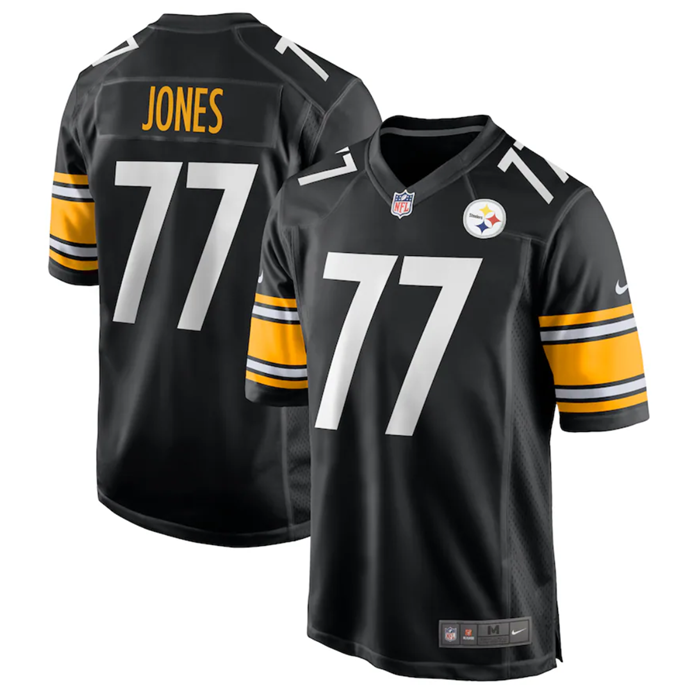 Mens Pittsburgh Steelers #77 Broderick Jones Black 2023 Draft Stitched Game Jersey
