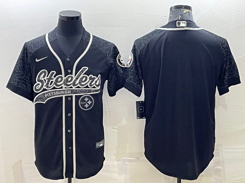 Mens Pittsburgh Steelers Blank Black Reflective With Patch Cool Base Stitched Baseball Jersey
