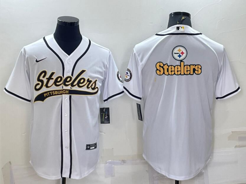 Mens Pittsburgh Steelers White Team Big Logo With Patch Cool Base Stitched Baseball Jersey