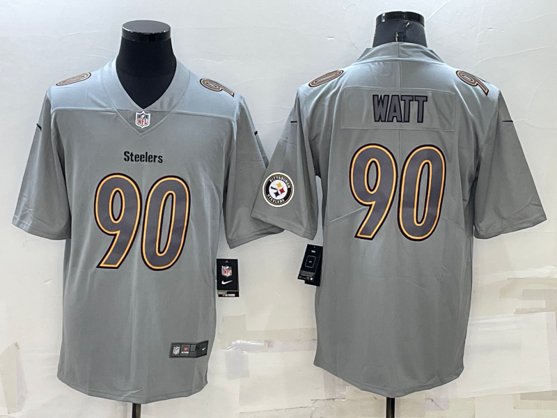 Mens Pittsburgh Steelers #90 TJ Watt Grey With Patch Atmosphere Fashion Stitched Jersey