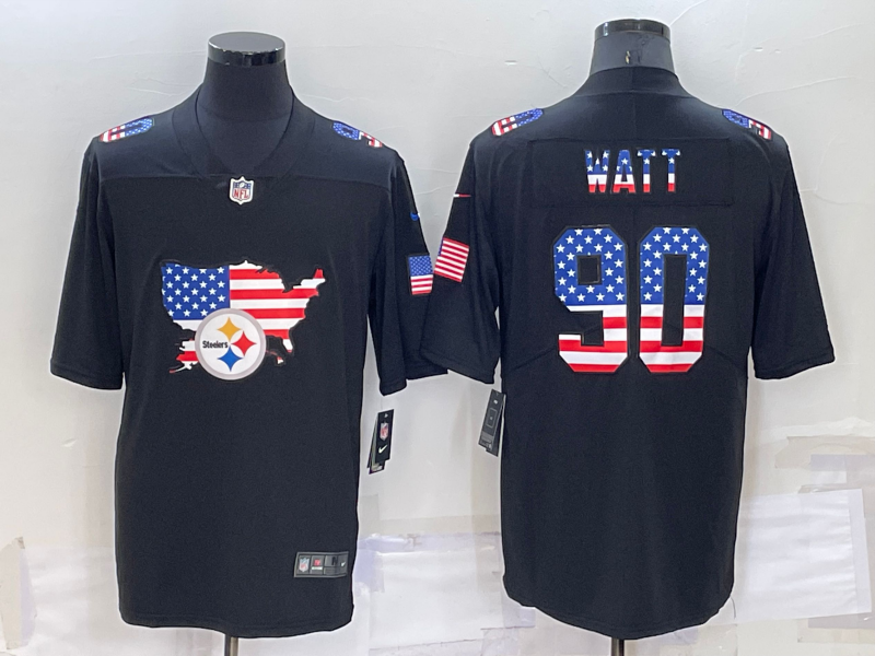 Mens Pittsburgh Steelers #90 TJ Watt Black USA Flag Limited Stitched Jersey