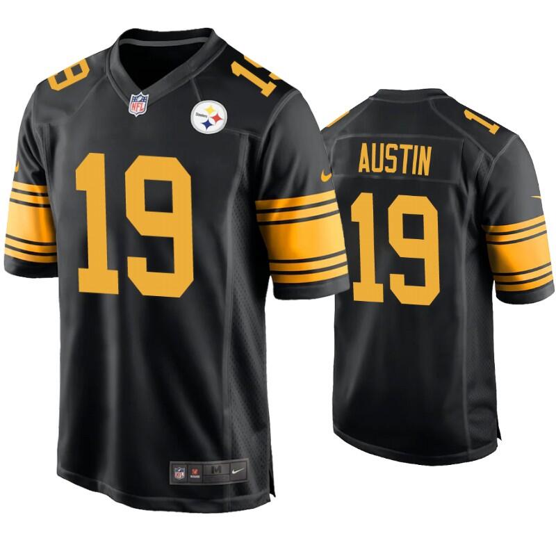 Mens Pittsburgh Steelers #19 Calvin Austin Black Color Rush Stitched Jersey