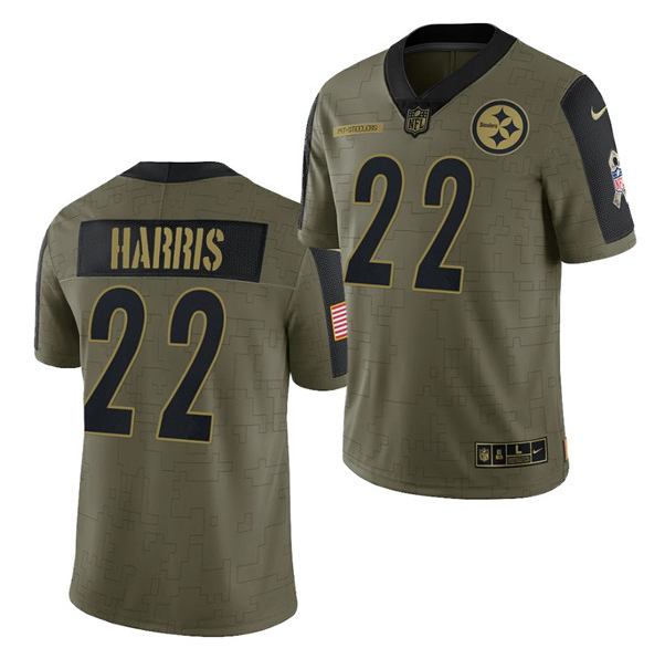 Mens Pittsburgh Steelers #22 Najee Harris 2021 Olive Salute To Service Limited Stitched Jersey