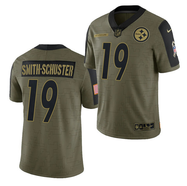 Mens Pittsburgh Steelers #19 JuJu Smith-Schuster 2021 Olive Salute To Service Limited Stitched Jersey