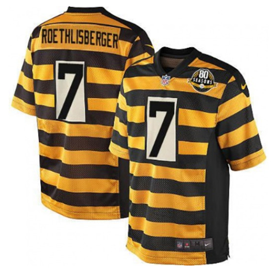 Mens Pittsburgh Steelers #7 Ben Roethlisberger Yellow/Black Alternate 80TH Anniversary Throwback Stitched Jersey