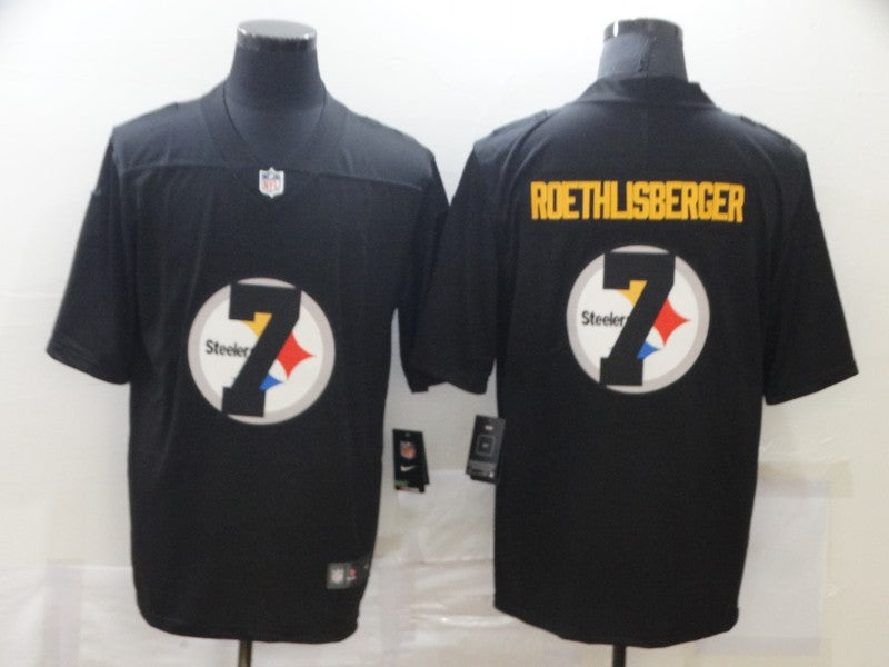 Mens Pittsburgh Steelers #7 Ben Roethlisberger Black Shadow Logo Limited Stitched Jersey