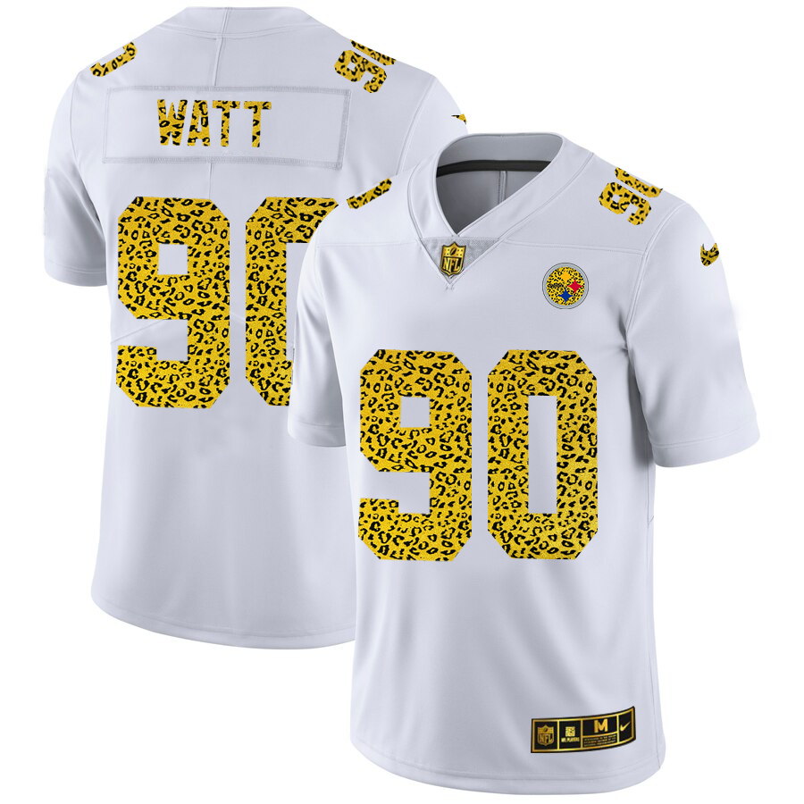 Mens Pittsburgh Steelers #90 T J Watt 2020 White Leopard Print Fashion Limited Stitched Jersey