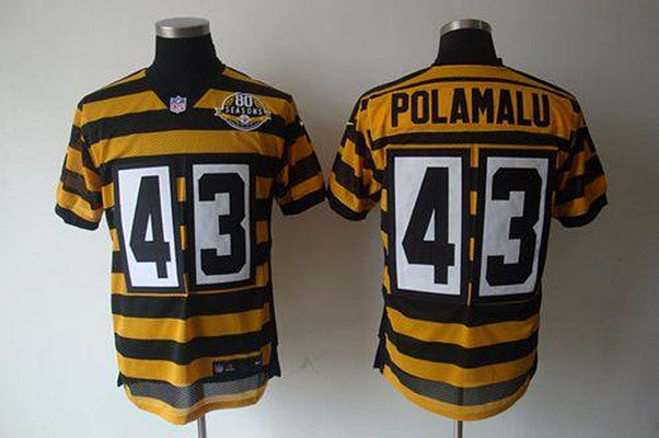 Mens Pittsburgh Steelers #43 Troy Polamalu Yellow/Black 80TH Anniversary Throwback Stitched NFL Jersey