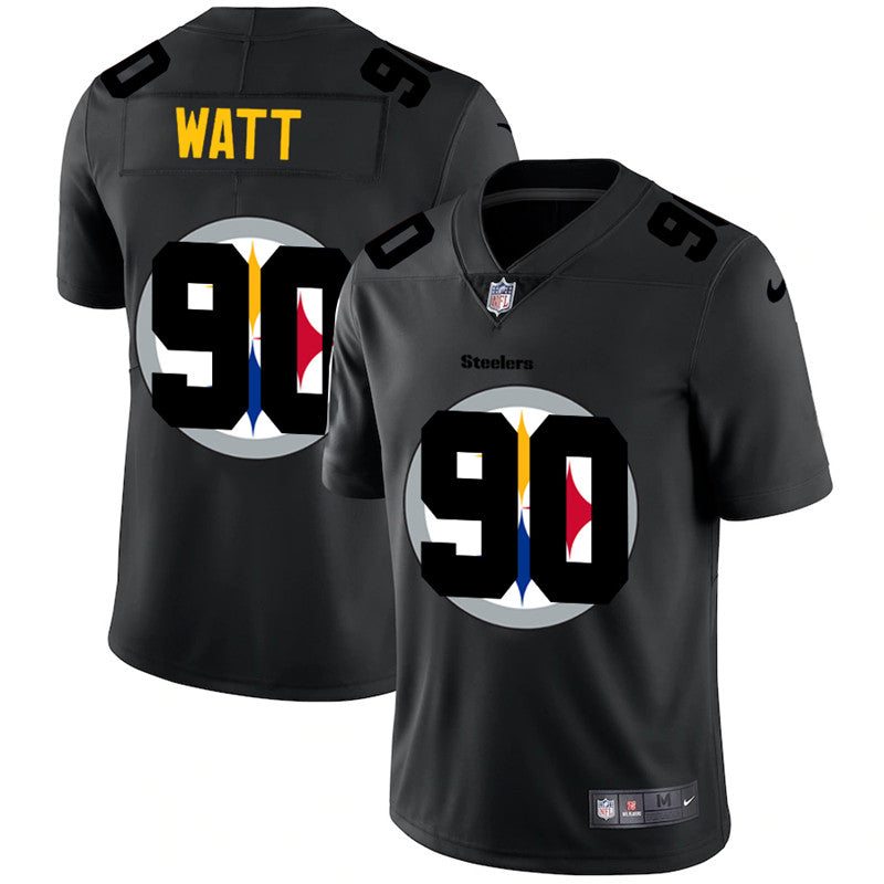 Mens Pittsburgh Steelers #90 T J Watt 2020 Black Shadow Logo Limited Stitched Jersey