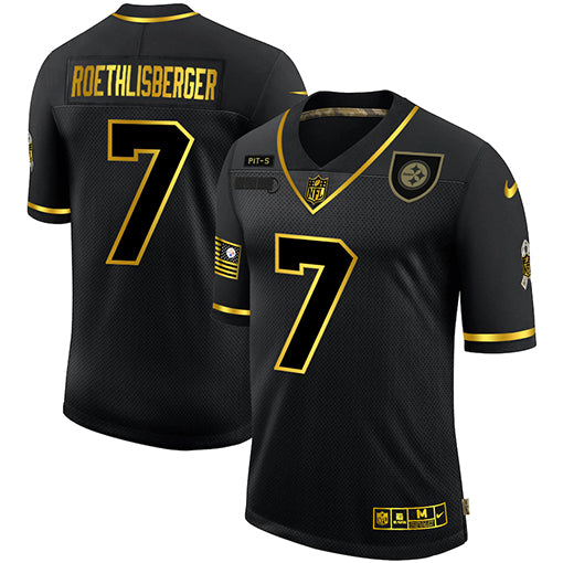 Mens Pittsburgh Steelers #7 Ben Roethlisberger 2020 Black/Gold Salute To Service Limited Stitched Jersey
