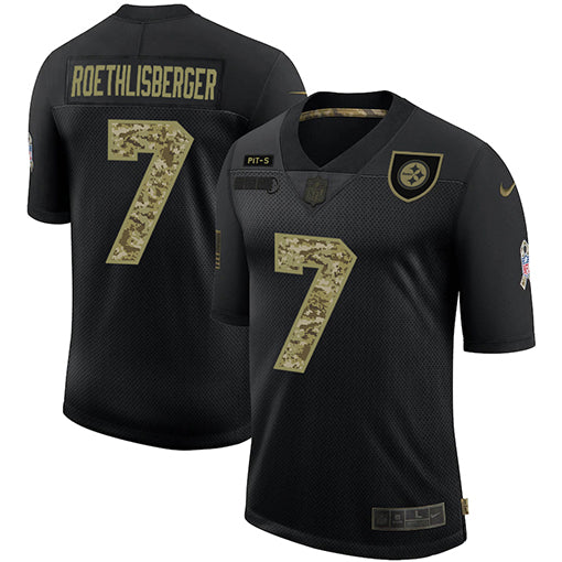 Mens Pittsburgh Steelers #7 Ben Roethlisberger 2020 Black Camo Salute To Service Limited Stitched Jersey