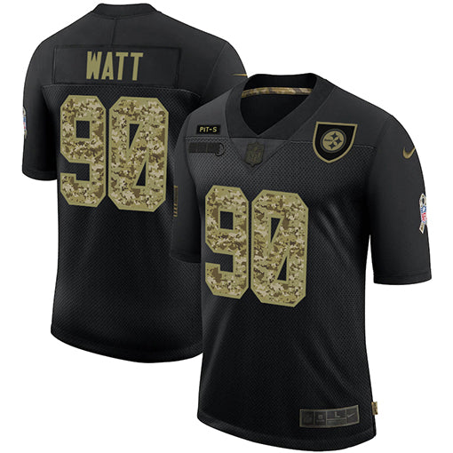 Mens Pittsburgh Steelers #90 T J Watt 2020 Black Camo Salute To Service Limited Stitched Jersey