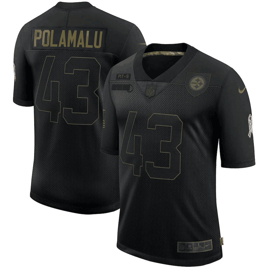 Mens Pittsburgh Steelers #43 Troy Polamalu Black 2020 Salute To Service Limited Stitched Jersey