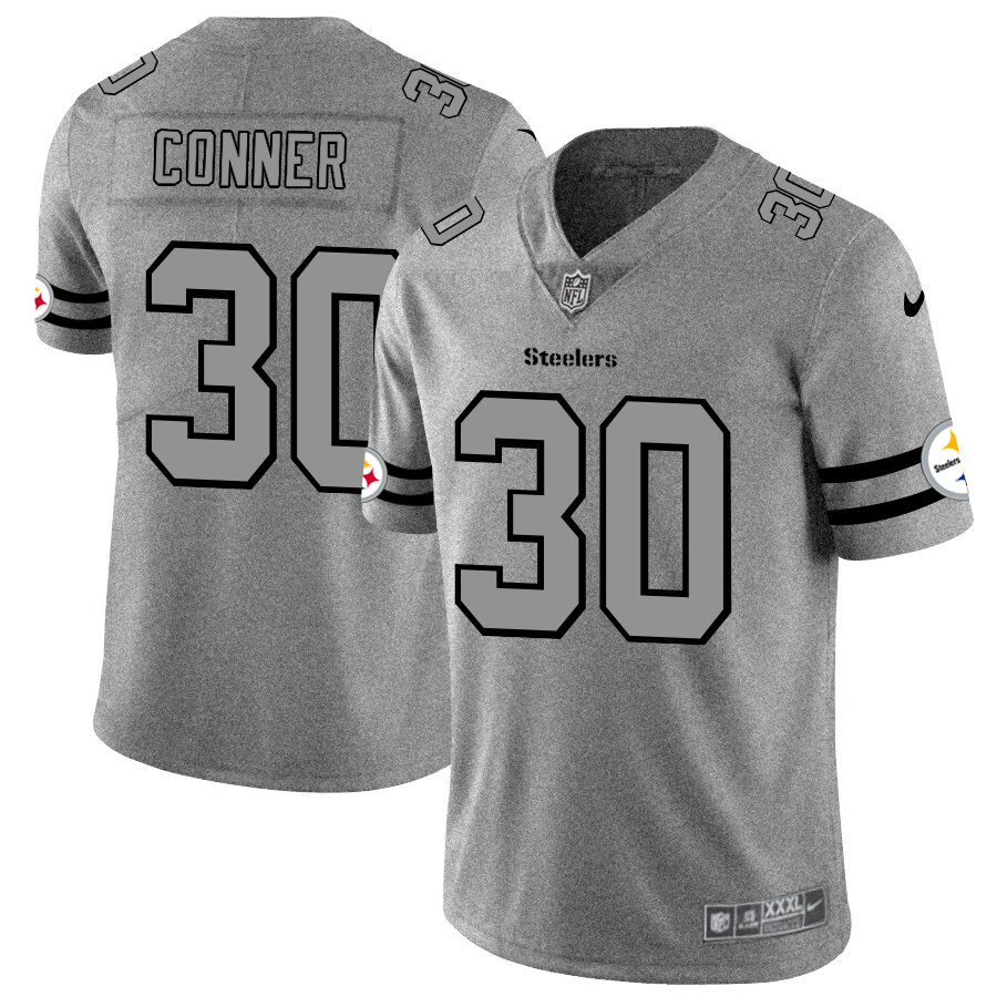 Mens Pittsburgh Steelers #30 James Conner 2019 Gray Gridiron Team Logo Limited Stitched NFL Jersey