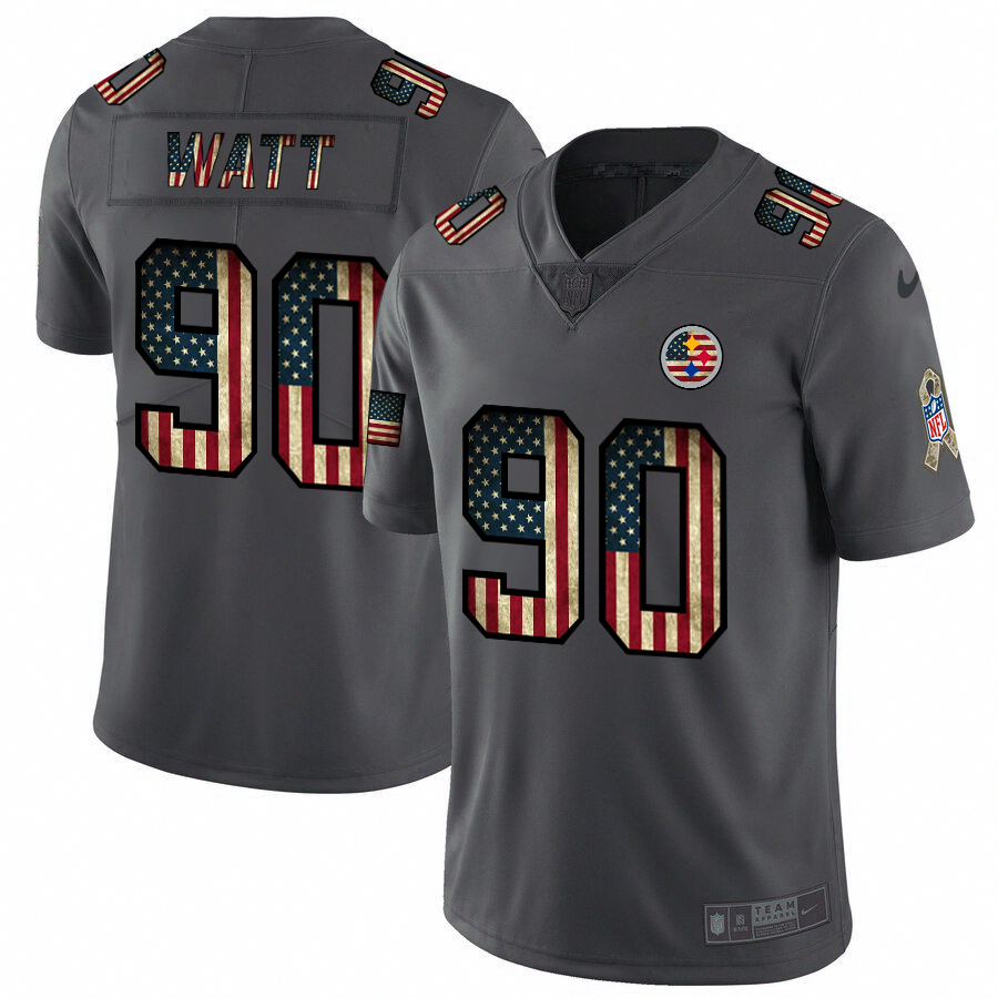 Mens Pittsburgh Steelers #90 T J Watt Grey 2019 Salute To Service USA Flag Fashion Limited Stitched NFL Jersey